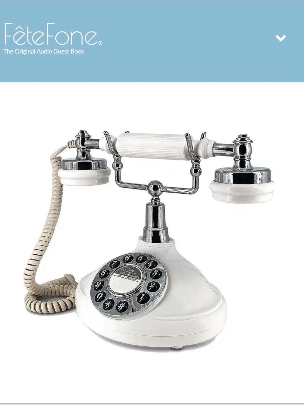 FêteFone “The Brittany” White Vintage Audio Guest Book Phone